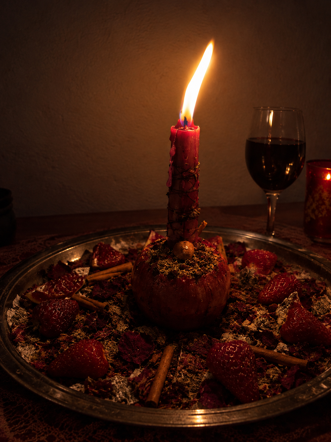 Ritual de adoçamento amoroso com vela vermelha e morangos